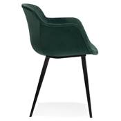 Chaise design lounge à accoudoirs 'NICE' en velours vert avec 4 pieds en métal noir