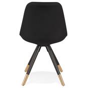 Chaise design style baroque 'MODENA' en tissu noir avec 4 pieds en bois noir et métal brossé doré