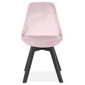Chaise 'BLACK MILANO' en velours rose et 4 pieds en bois noir