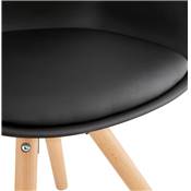 Chaise scandinave design à accoudoirs 'KUNG' noire avec 4 pieds en bois naturel
