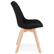 Chaise design scandinave 'MILANO' en tissu noir avec 4 pieds en bois naturel