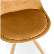 Chaise scandinave style vintage 'FIRENZA' en velours moutarde et 4 pieds en bois naturel