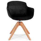 Chaise design de style scandinave à accoudoirs 'VOGAN' en velours noir avec 4 pieds en bois naturel