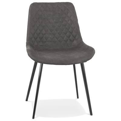 Chaise design style vintage 'HERTIG' en microfibre gaufrée grise et 4 pieds en métal noir