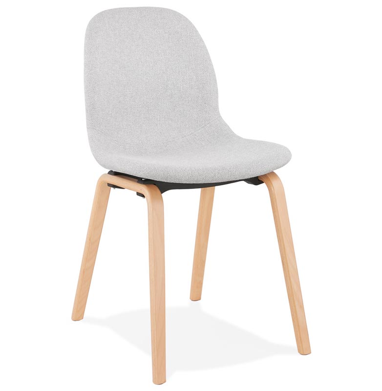 Chaise scandinave design 'Teknik Wood' en tissu gris clair avec 4 pieds en bois naturel