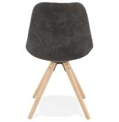Chaise design 'Firenza' en microfibre grise avec 4 pieds en bois naturel