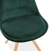 Chaise design 'Firenza' en velours verte avec 4 pieds en bois naturel