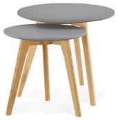 Tables basses scandinaves gigognes rondes 'Mukavä' plateau en bois gris 3 pieds en bois - Ø 50 cm