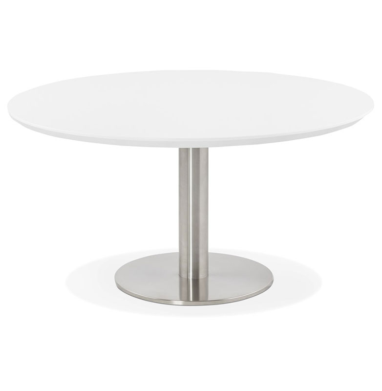 Table basse design ronde 'ELEA MINI' plateau en bois blanc et pied en acier brossé - Ø 90 cm
