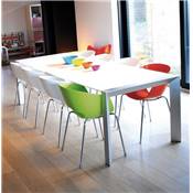 Table / table de réunion extensible 'Altar' blanche laquée 4 pieds métal brossé – 190(270) x 95 cm