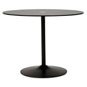 Table à diner design ronde 'Isflak' plateau verre noir pied central métal noir – Ø 100 cm