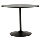 Table design ronde 'Isflak' plateau verre noir pied central métal noir – Ø 100 cm
