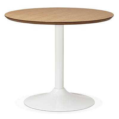 Petite table à diner / de bureau ronde design 'Kontur White' bois pied central métal blanc - Ø 90 cm