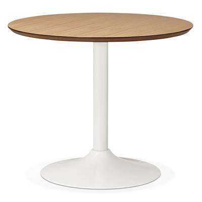 Petite table / table de réunion ronde design 'Kontur White' bois pied central métal blanc - Ø 90 cm
