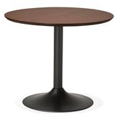 Petite table à diner / réunion ronde design 'Kontur Black' noyer pied central métal noir - Ø 90 cm