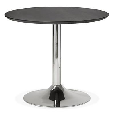 Petite table / table de réunion ronde 'Kontur' noire en bois pied central métal chromé - Ø 90 cm