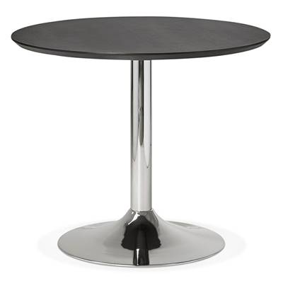 Petite table à diner / de bureau ronde 'Kontur' noire en bois pied central métal chromé - Ø 90 cm