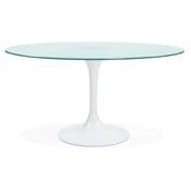 Table / table de réunion ronde 'Roundglass XL' en verre opaque pied central blanc – Ø 140 cm
