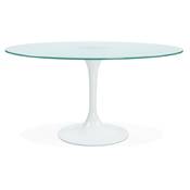 Table à diner / de réunion ronde 'Roundglass XL' en verre opaque pied central blanc – Ø 140 cm