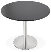 Petite table / table de réunion ronde 'Kara' noire en bois pied central acier brossé - Ø 90 cm