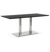 Table de salle à manger 'Tvillin' noire en bois pied central acier brossé - 180 x 90 cm