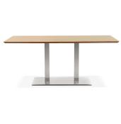 Table de salle à manger 'Tvillin' plateau bois pied central en acier brossé - 180 x 90 cm