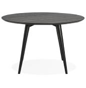 Table de salle à manger scandinave ronde 'Üméa' plateau et 4 pieds en bois noir – Ø 120 cm