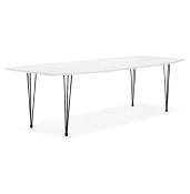 Table / table de réunion extensible 'Rym' blanche bois mat 4 pieds en métal noir - 170(270) x 100 cm