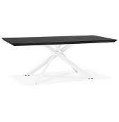 Table de salle à manger design 'Tepee Wood' plateau bois noir pieds métal blanc - 200 x 100 cm