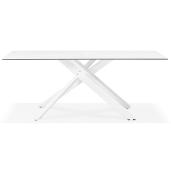 Table de salle à manger 'Tepee Ceram' blanche plateau en céramique pieds métal blanc - 180 x 90 cm