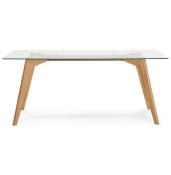 Table / bureau droit scandinave 'STORSKANÖR' plateau en verre 4 pieds en bois naturel - 180 x 90 cm