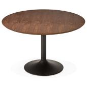 Table / table de réunion ronde design 'Kontur Black XL' noyer pied central métal noir - Ø 120 cm