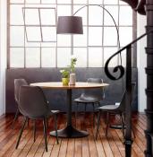 Table / table de réunion ronde design 'Kontur Black XL' noyer pied central métal noir - Ø 120 cm