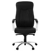 Fauteuil de bureau design à roulettes et dossier haut 'LEADER' noir avec pieds en métal chromé