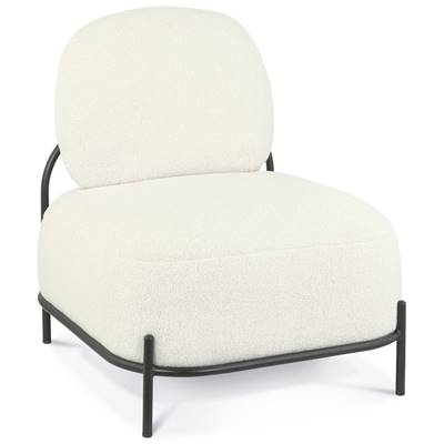 Fauteuil design de style moderne 'BIG SMALL' en tissu bouclé blanc avec 4 pieds en métal noir