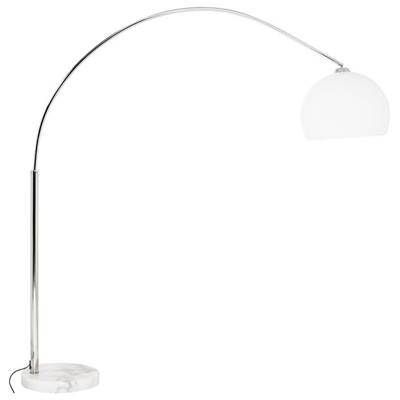 Lampadaire design 'Arc' abat-jour blanc structure en métal chromé socle en marbre