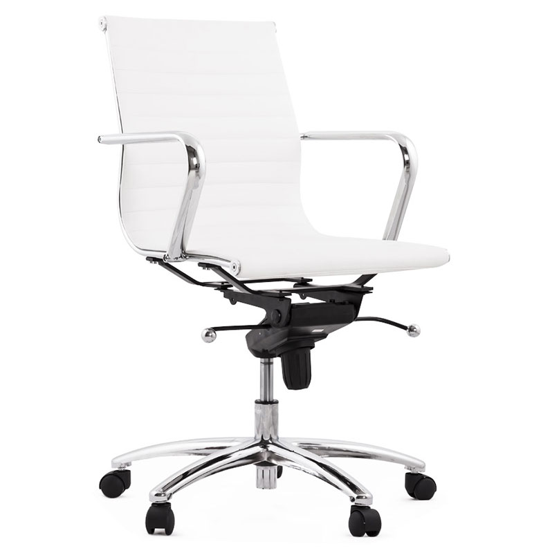 Fauteuil de Bureau design à roulettes et dossier bas 'GREATERS MINI' blanc avec pieds en métal chromé