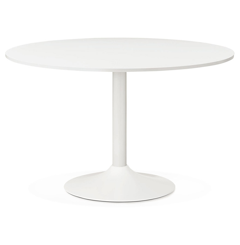 Table / table salle de réunion ronde 'Kaza' plateau en bois blanc et pied central en métal blanc – Ø 120 cm