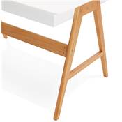 Petit bureau droit / table de travail design 'CHILD' blanc en bois pieds bois naturel - 120 x 70 cm