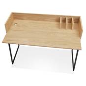Petit bureau droit / table de travail design 'RAFFINE' bois naturel pieds métal noir - 120 x 60 cm