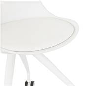 Petite chaise de bureau design à roulettes dossier bas 'SIMPLE' blanche avec pieds en métal blanc