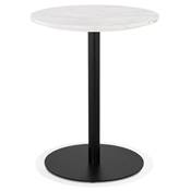 Petite table bistrot ronde 'MARBEL' pierre blanche effet marbre pied central métal noir - Ø 60 cm