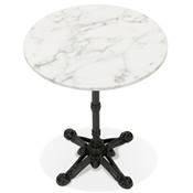 Petite table ronde de bistrot 'ANTIK' pierre blanche effet marbre pied central rond noir - Ø 60 cm