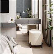 Pouf design de style moderne 'BIG SMALL' en tissu bouclé blanc ' pieds en métal noir - 42 x 42 cm