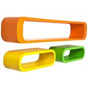 Etagères cubes murales design orange jaune et vert - Set de 3