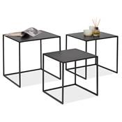 Set de 3 Tables d'appoint gigognes design carré 'TRIPLE' plateaux en bois noir pieds en métal noir