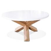 Table basse ronde 'FAST GLAS' plateau en bois blanc et 4 pieds en bois naturel massif ciré - Ø 80 cm
