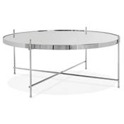 Table basse ronde 'ELEMENTO XL' plateau en verre miroir chromé 4 pieds en métal chromé - Ø 80 cm