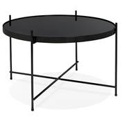 Table basse ronde 'ELEMENTO MEDIUM' plateau en verre noir et 4 pieds en métal noir - Ø 60 cm