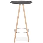 Table de bar haute design ronde 'ASTER' en bois noir avec 4 pieds en bois naturel et métal chromé